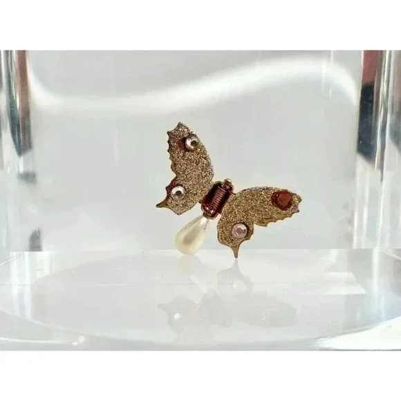 Vintage Sparkle Butterfly Pearl Embellished Brooch Pin - Picture 5 of 10